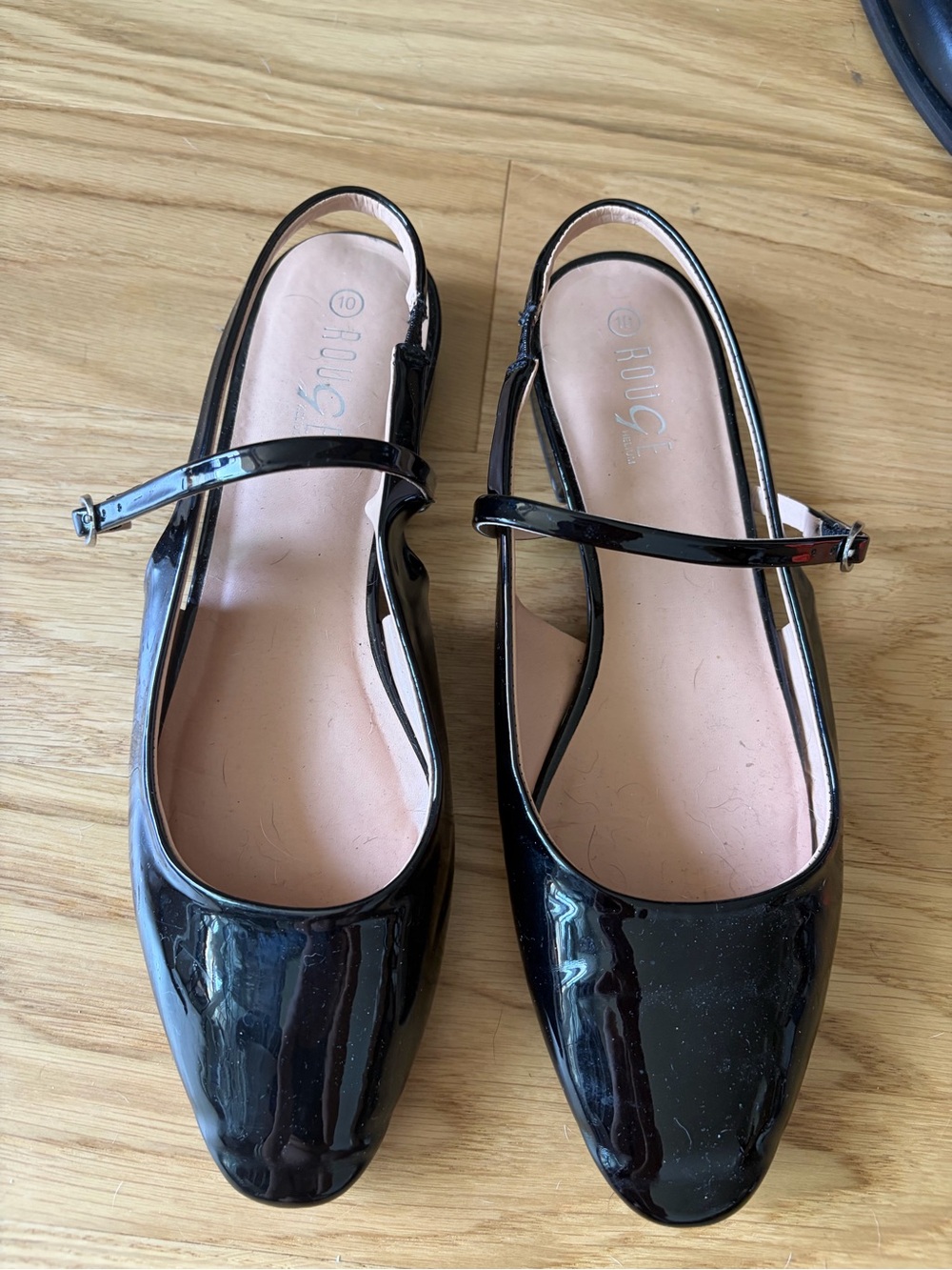 Rouge Helium Black Patent Mary Jane Slingback Flats
